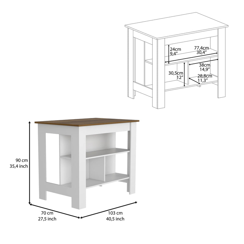 Kitchen Island Dozza, Three Shelves, White / Walnut Finish - Supfirm