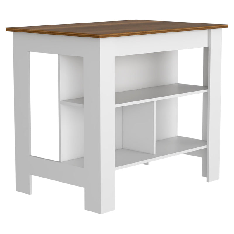 Kitchen Island Dozza, Three Shelves, White / Walnut Finish - Supfirm