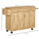 Kitchen Island on Wheels, Natural Hardwood Kitchen Cart with Drawers, Storage Cabinets, and Tool Caddy, Microwave Cart for Dining Room, 54 Inches Wide - Supfirm