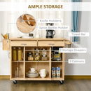 Kitchen Island on Wheels, Natural Hardwood Kitchen Cart with Drawers, Storage Cabinets, and Tool Caddy, Microwave Cart for Dining Room, 54 Inches Wide - Supfirm