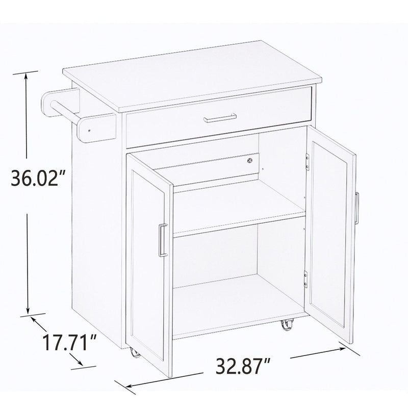 Kitchen island rolling trolley cart with Adjustable Shelves and towel rack rubber wood table top - Supfirm