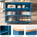 Kitchen Island with Drop Leaf, LED Light Kitchen Cart on Wheels with Power Outlets, 2 Sliding Fluted Glass Doors, Large Kitchen Island Cart with 2 Cabinet and 1 open Shelf (Navy Blue) - Supfirm