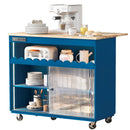 Kitchen Island with Drop Leaf, LED Light Kitchen Cart on Wheels with Power Outlets, 2 Sliding Fluted Glass Doors, Large Kitchen Island Cart with 2 Cabinet and 1 open Shelf (Navy Blue) - Supfirm