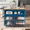 Kitchen Island with Drop Leaf, LED Light Kitchen Cart on Wheels with Power Outlets, 2 Sliding Fluted Glass Doors, Large Kitchen Island Cart with 2 Cabinet and 1 open Shelf (Navy Blue) - Supfirm