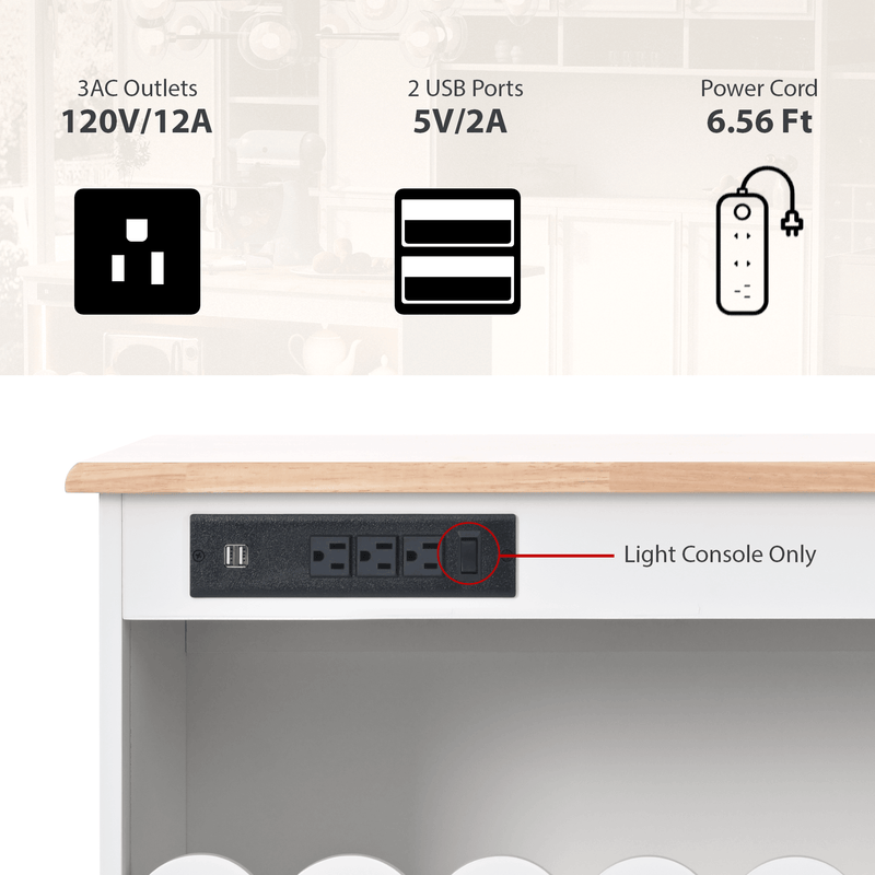 Kitchen Island with Drop Leaf, LED Light Kitchen Cart on Wheels with Power Outlets, 2 Sliding Fluted Glass Doors, Large Kitchen Island Cart with 2 Cabinet and 1 open Shelf (Navy Blue) - Supfirm