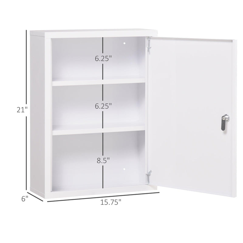 Supfirm kleankin 16" x 21" Wall Medicine Cabinet with Lock, 3 Tier Steel Locking Wall Cabinet for Bathroom, Kitchen with 2 Keys, White - Supfirm