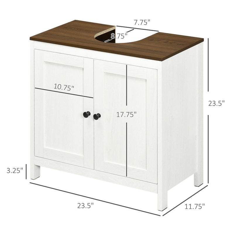 kleankin Modern Bathroom Sink Cabinet, Floor Standing Under Sink Cabinet, Freestanding Storage Cupboard with Adjustable Shelf, Double Doors, Antique White - Supfirm