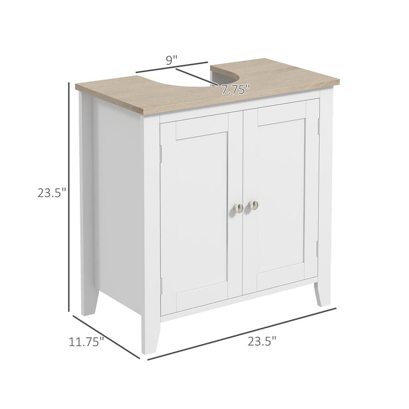 kleankin Pedestal Sink Storage Cabinet, Under Sink Cabinet, Bathroom Vanity Cabinet with U-Shape and Adjustable Internal Shelf, White - Supfirm