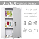 Supfirm kleankin Steel Wall Mount Medicine Cabinet 3 Tier Emergency Box for Bathroom Kitchen, Lockable with 2 Keys, White - Supfirm