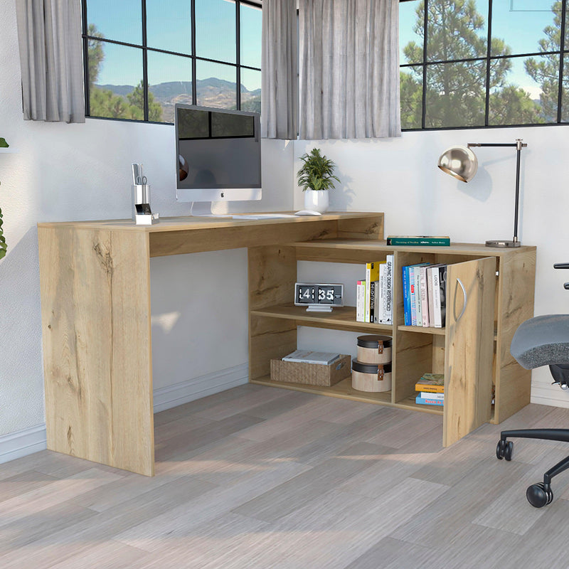 L-Shaped Desk Desti, Office, Light Oak - Supfirm