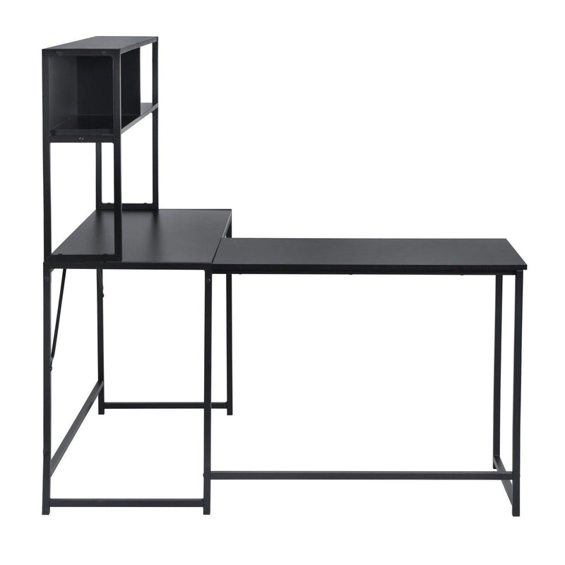 L-Shaped Desk with Hutch Reversible Corner Computer Desk with Storage Shelves, Industrial 54.3" L Shaped Desk Large Gaming Desk Saves Space for Home Office, Black - Supfirm