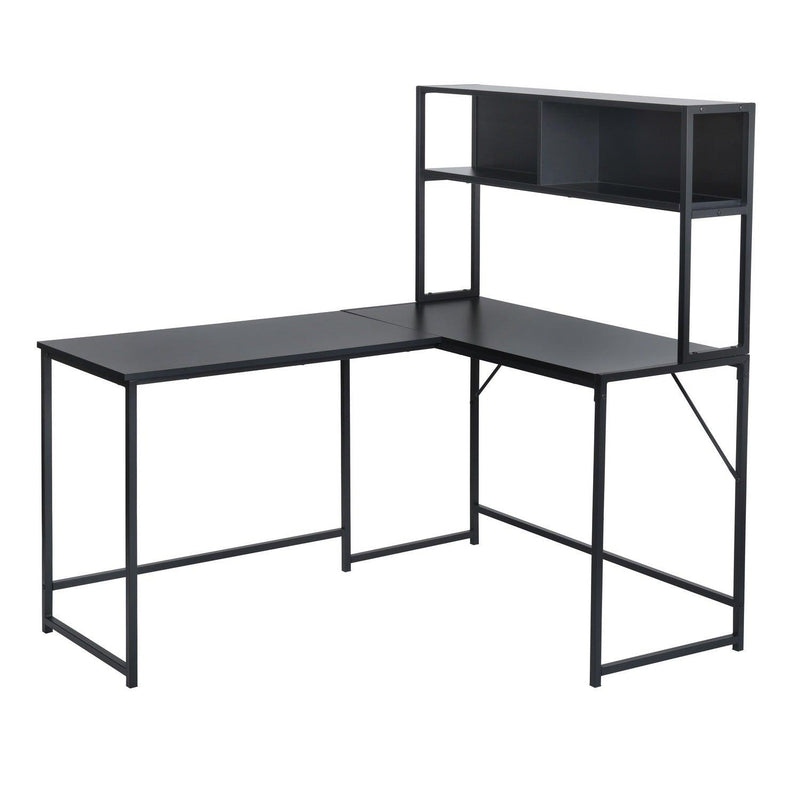 L-Shaped Desk with Hutch Reversible Corner Computer Desk with Storage Shelves, Industrial 54.3" L Shaped Desk Large Gaming Desk Saves Space for Home Office, Black - Supfirm