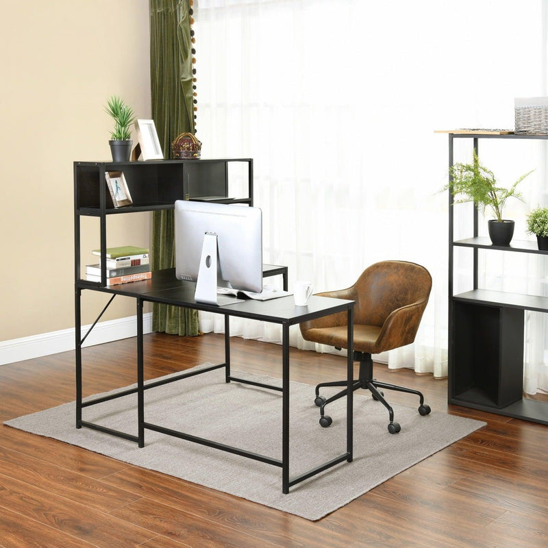 L-Shaped Desk with Hutch Reversible Corner Computer Desk with Storage Shelves, Industrial 54.3" L Shaped Desk Large Gaming Desk Saves Space for Home Office, Black - Supfirm