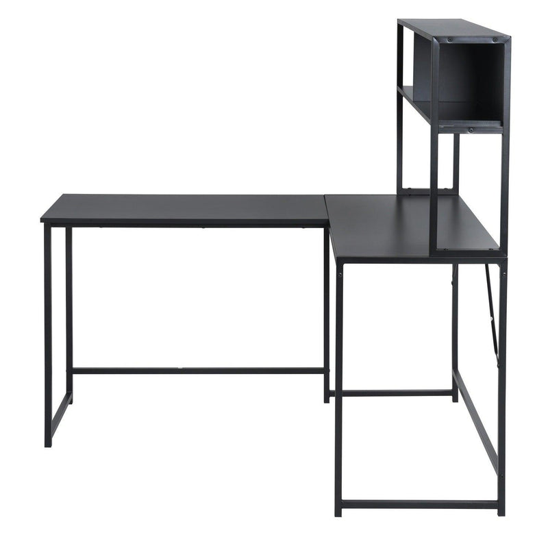 L-Shaped Desk with Hutch Reversible Corner Computer Desk with Storage Shelves, Industrial 54.3" L Shaped Desk Large Gaming Desk Saves Space for Home Office, Black - Supfirm