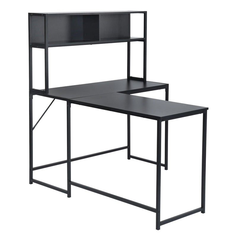 L-Shaped Desk with Hutch Reversible Corner Computer Desk with Storage Shelves, Industrial 54.3" L Shaped Desk Large Gaming Desk Saves Space for Home Office, Black - Supfirm