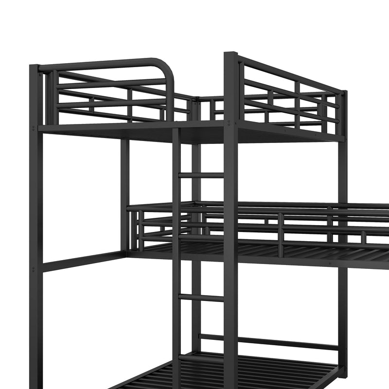 L-shaped Metal Triple Twin Size Bunk Bed, Black(OLD SKU:SM000605AAB) - Supfirm