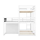 L-shaped Wood Triple Twin Size Bunk Bed with Storage Cabinet and Blackboard, Ladder, White - Supfirm