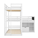 L-shaped Wood Triple Twin Size Bunk Bed with Storage Cabinet and Blackboard, Ladder, White - Supfirm