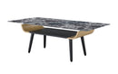 Landon Coffee Table with Glass Black Marble Texture Top and Bent Wood Design - Supfirm