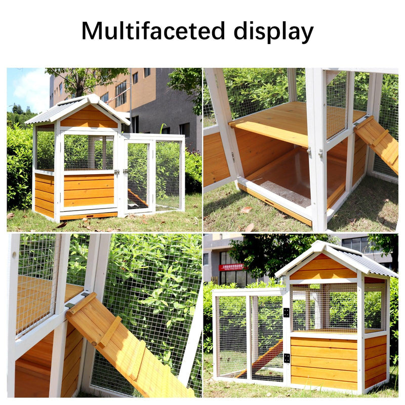 Large outdoor chicken coop Wooden chicken coop, duck coop with nest box, bird cage, rabbit cage - waterproof PVC board ( yellow brown gradient 80 ") - Supfirm