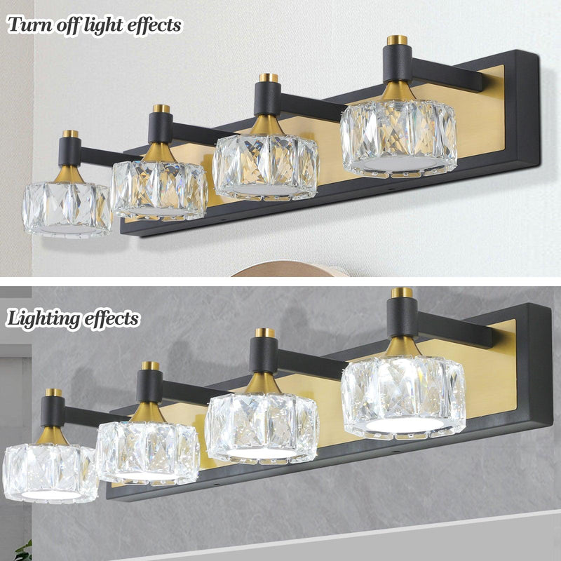 LED 4-Light Modern Crystal Bathroom Vanity Light Over Mirror Bath Wall Lighting Fixtures - Supfirm