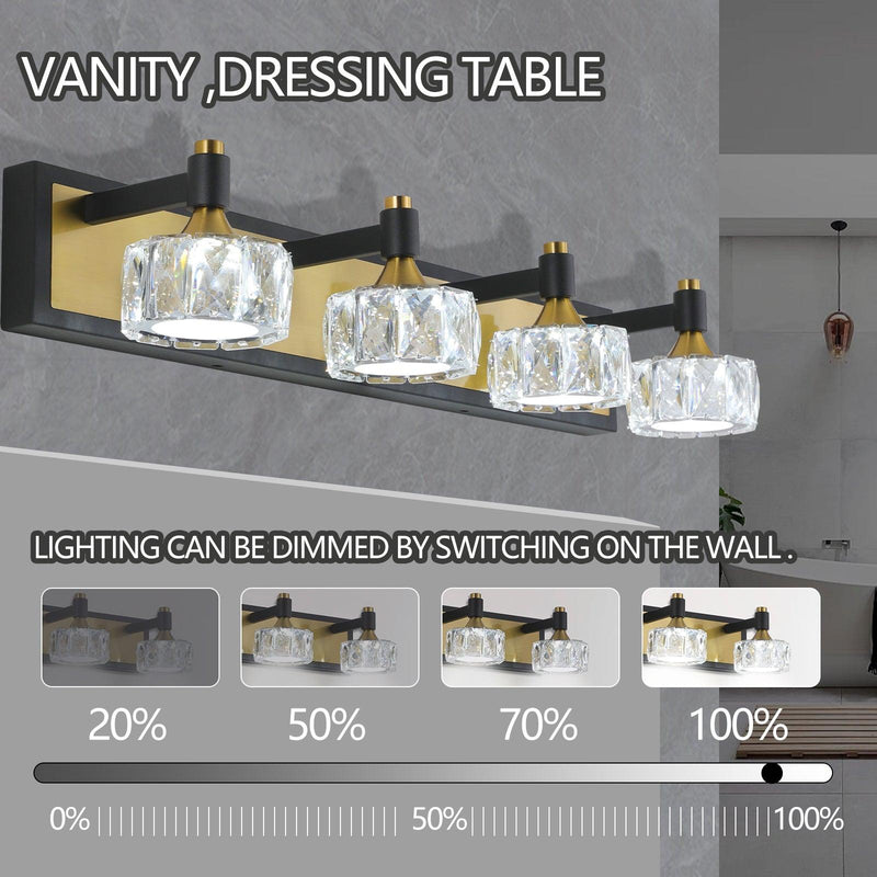 LED 4-Light Modern Crystal Bathroom Vanity Light Over Mirror Bath Wall Lighting Fixtures - Supfirm