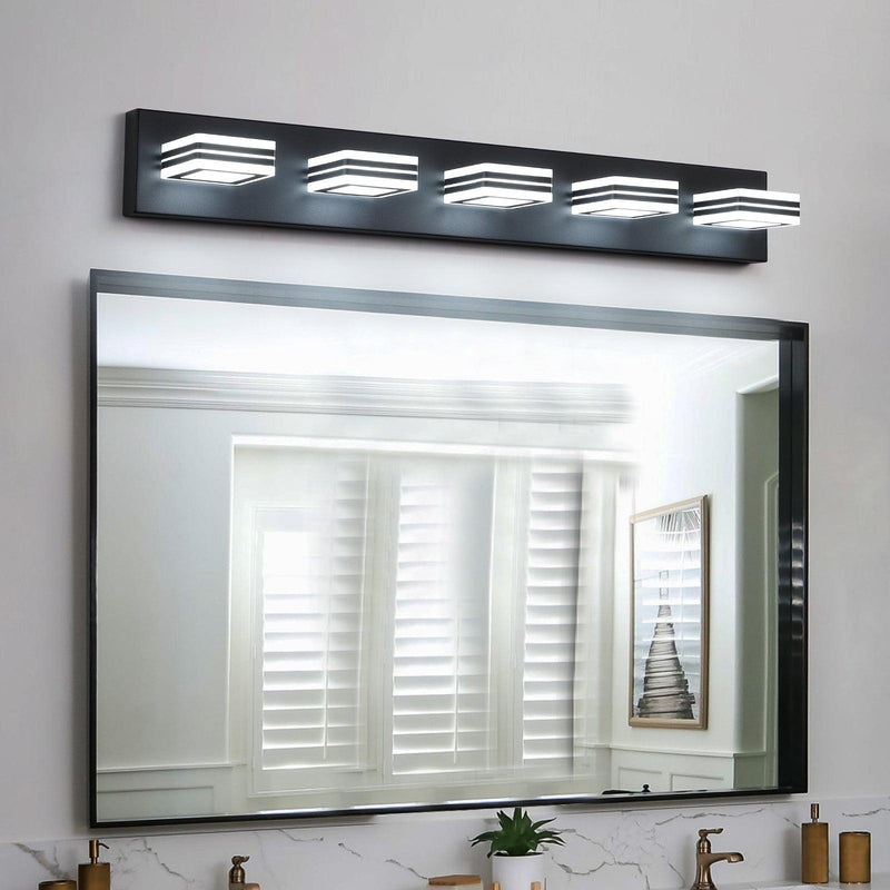 LED Modern Black Vanity Lights, 5-Lights Acrylic Matte Black Bathroom Vanity Lights Over Mirror - Supfirm