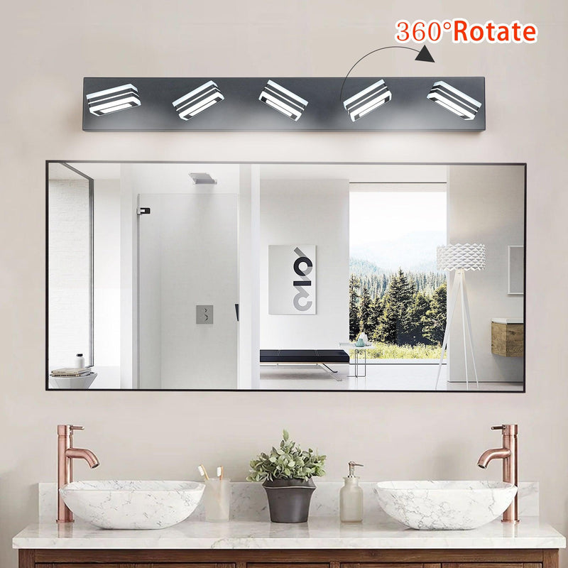 LED Modern Black Vanity Lights, 5-Lights Acrylic Matte Black Bathroom Vanity Lights Over Mirror - Supfirm