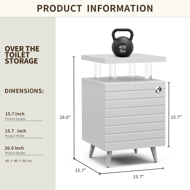 LED Nightstand LED Bedside Table End Tables Living Room with 4 Acrylic Columns, Bedside Table with Drawers for Bedroom White - Supfirm