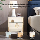 LED Nightstand with 2 Glass Shelves, Modern Bedside Table with 3 Color LED Lighting/Adustable Brightness, Nightstand for Bedroom/Living Room, Natural Wood - Supfirm