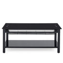 Lift and Lift Coffee Table with Hidden Dividers and Storage Shelves, Lift and Lift Tempered Glass Top Dining Table for Living Room Reception Room, Black - Supfirm