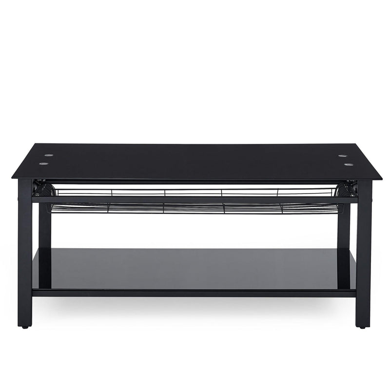 Lift and Lift Coffee Table with Hidden Dividers and Storage Shelves, Lift and Lift Tempered Glass Top Dining Table for Living Room Reception Room, Black - Supfirm