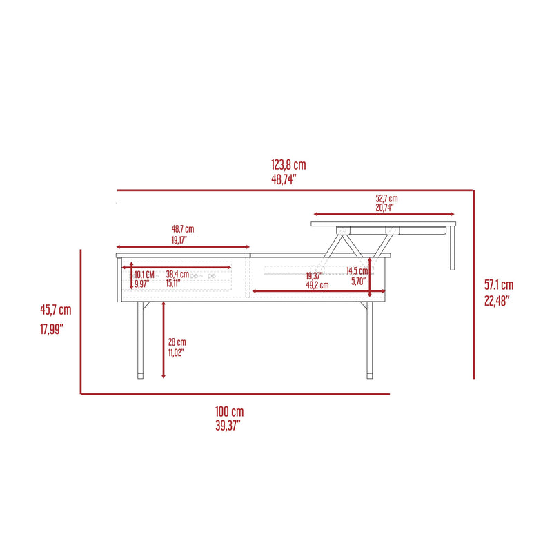 Lift Top Coffee Table 2 Dazza, One Drawer, Carbon Espresso / Onyx Finish - Supfirm