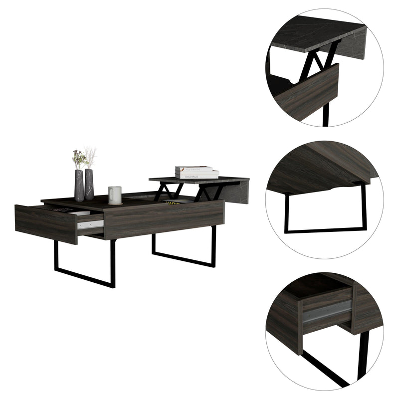 Lift Top Coffee Table 2 Dazza, One Drawer, Carbon Espresso / Onyx Finish - Supfirm