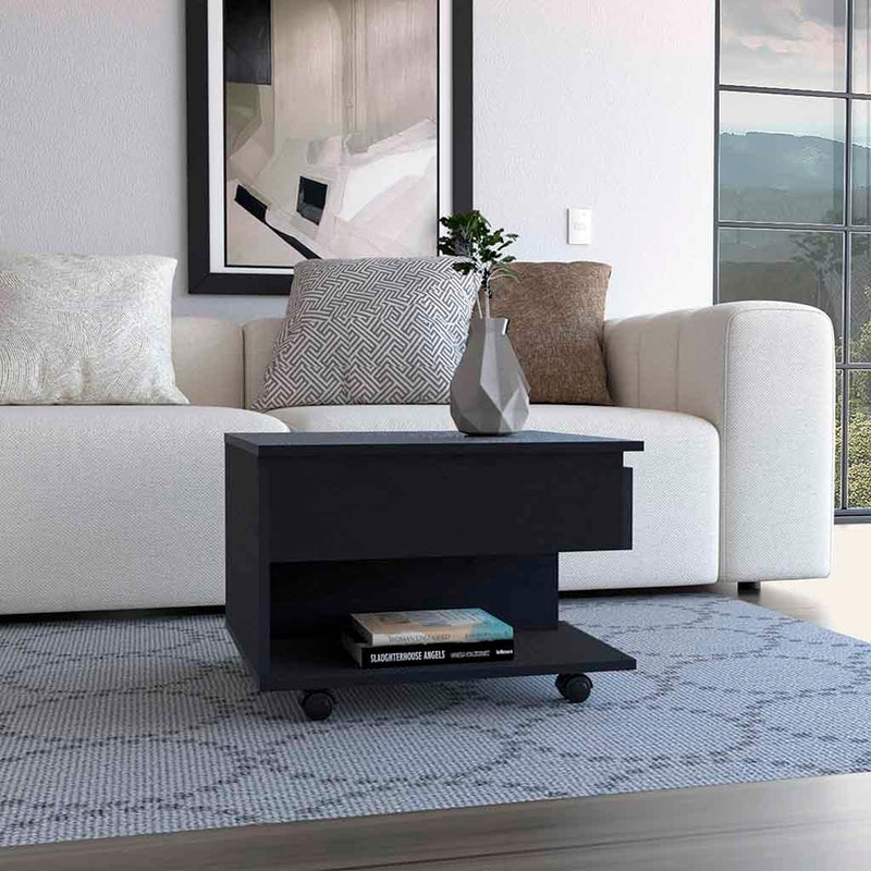 Lift Top Coffee Table Mercuri, Casters, Black Wengue Finish - Supfirm