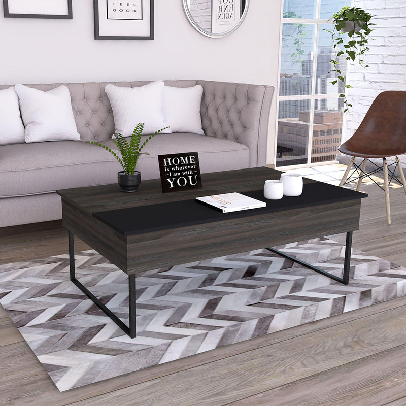 Lift Top Coffee Table Wuzz, Two Legs, Two Shelves, Carbon Espresso / Black Wengue Finish - Supfirm