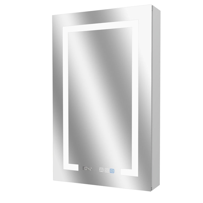 Supfirm Lighted Medicine Cabinet 20 x 32 Inch, Recessed or Surface led Medicine Cabinet, Clock, Room Temp Display,Defog,Night Light,Stepless Dimming,3000K-6400K, Outlets & USBs,Hinge on The Left - Supfirm