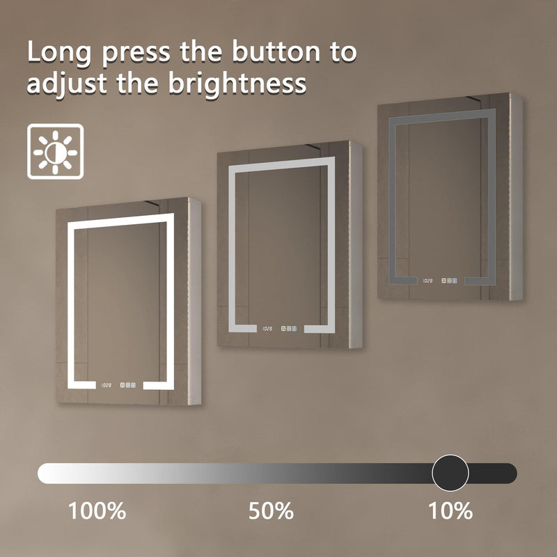 Supfirm Lighted Medicine Cabinet 20 x 32 Inch, Recessed or Surface led Medicine Cabinet, Clock, Room Temp Display,Defog,Night Light,Stepless Dimming,3000K-6400K, Outlets & USBs,Hinge on The Left - Supfirm