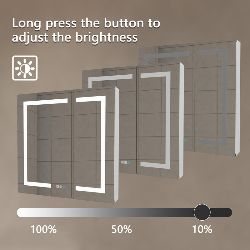 Supfirm Lighted Medicine Cabinet 30 x30 Inch, Recessed or Surface led Medicine Cabinet,Defog,Stepless Dimming,3000K-6400K, Outlets & USBs,Double Sided Mirror - Supfirm