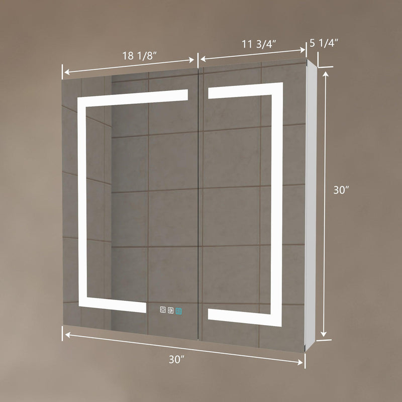 Supfirm Lighted Medicine Cabinet 30 x30 Inch, Recessed or Surface led Medicine Cabinet,Defog,Stepless Dimming,3000K-6400K, Outlets & USBs,Double Sided Mirror - Supfirm