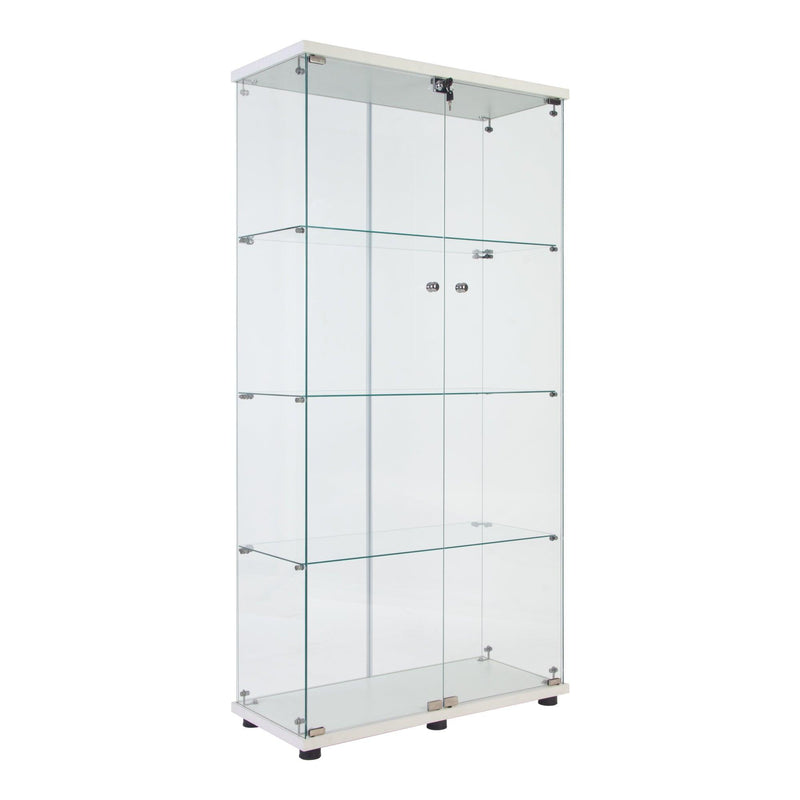 Lighted Two Door Glass Cabinet Glass Display Cabinet with 4 Shelves, White - Supfirm