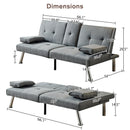 Linen Fabric Modern Sofa Bed Futon Couch Bed Folding Recliner Sleeper Reversible Loveseat Convertible Daybed, 2 Cup Holders, 3 Angles, Removable Armrests, Gray - Supfirm