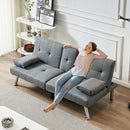 Linen Fabric Modern Sofa Bed Futon Couch Bed Folding Recliner Sleeper Reversible Loveseat Convertible Daybed, 2 Cup Holders, 3 Angles, Removable Armrests, Gray - Supfirm