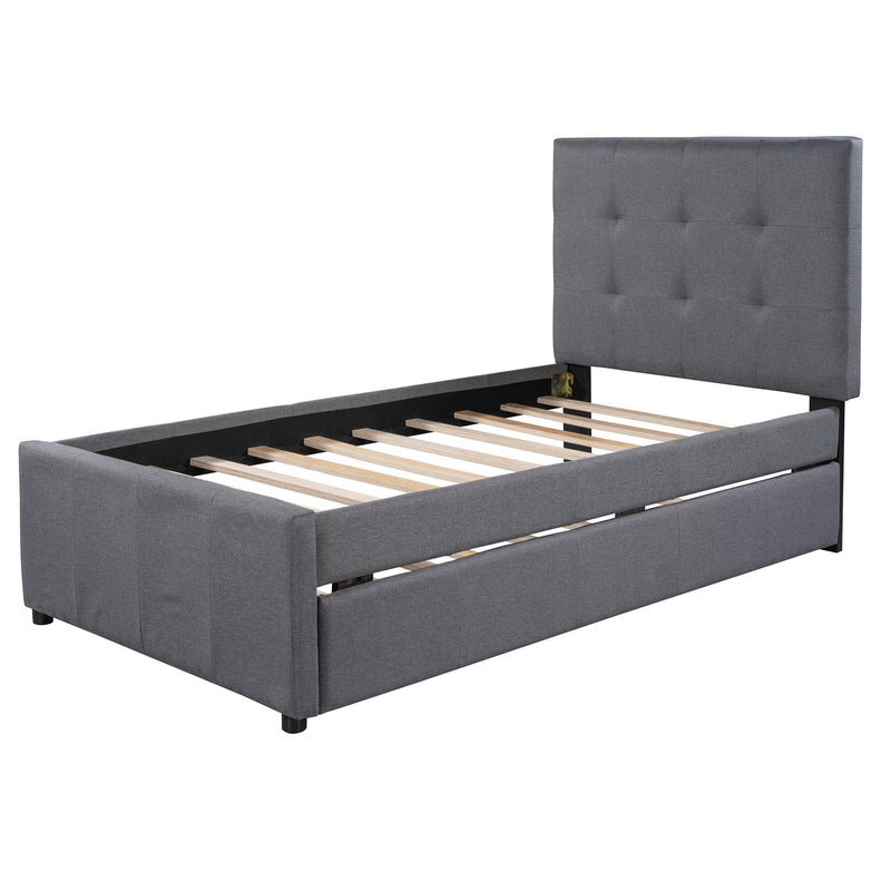 Linen Upholstered Platform Bed With Headboard and Trundle, Twin(Old SKU: SM000504AAE) - Supfirm