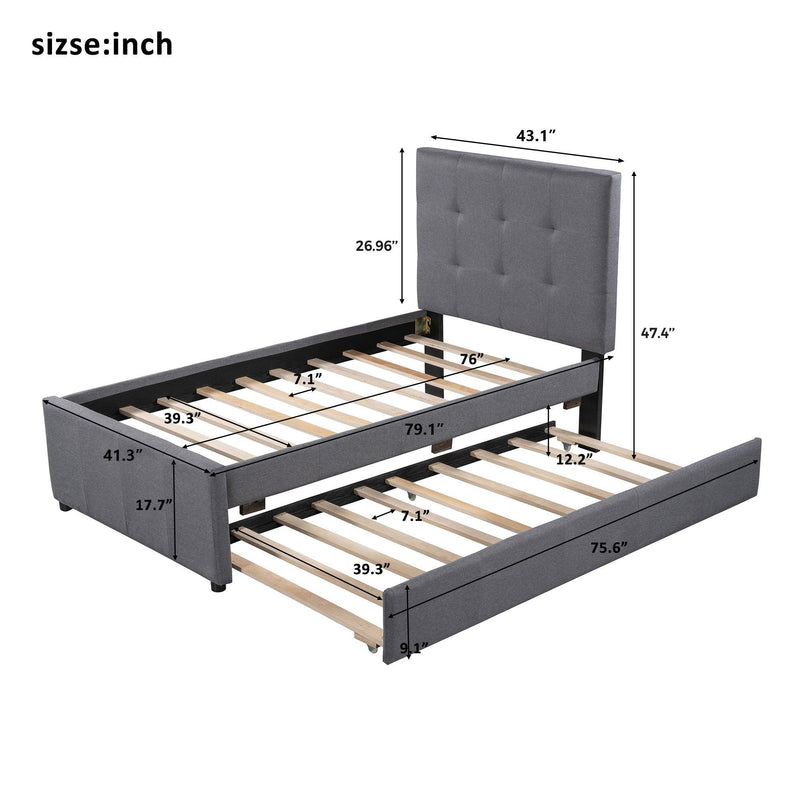 Linen Upholstered Platform Bed With Headboard and Trundle, Twin(Old SKU: SM000504AAE) - Supfirm