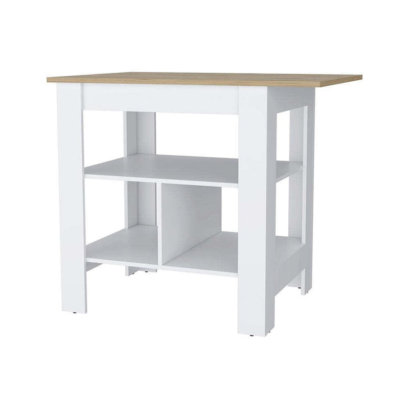 Lisbon Kitchen Island, 3-Tier Shelf and Large Workstation - Supfirm