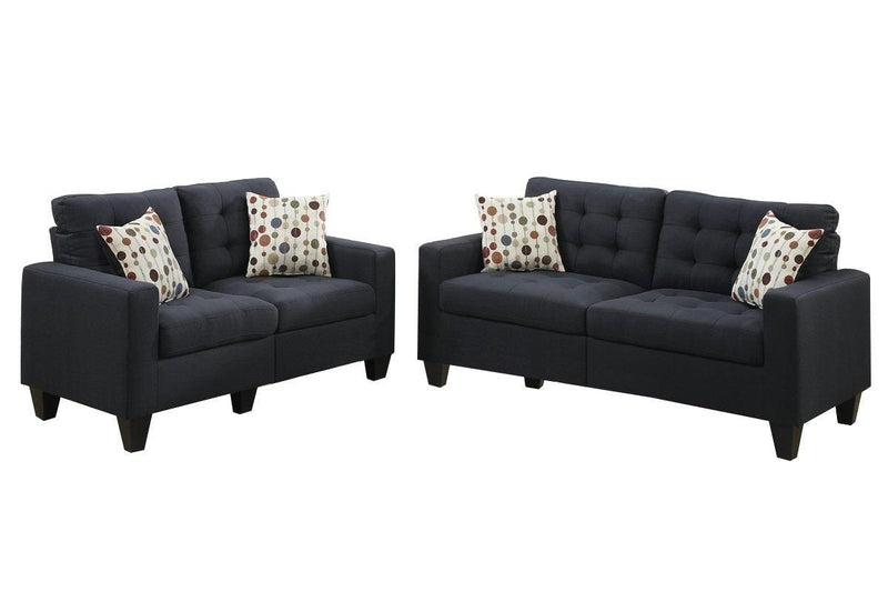 Living Room Furniture 2pc Sofa Set Black Polyfiber Tufted Sofa Loveseat w Pillows Cushion Couch Solid pine - Supfirm