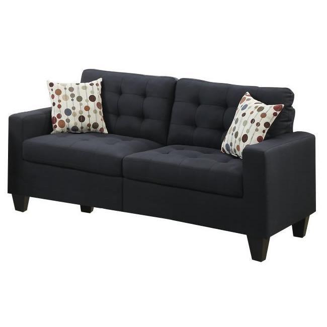 Living Room Furniture 2pc Sofa Set Black Polyfiber Tufted Sofa Loveseat w Pillows Cushion Couch Solid pine - Supfirm