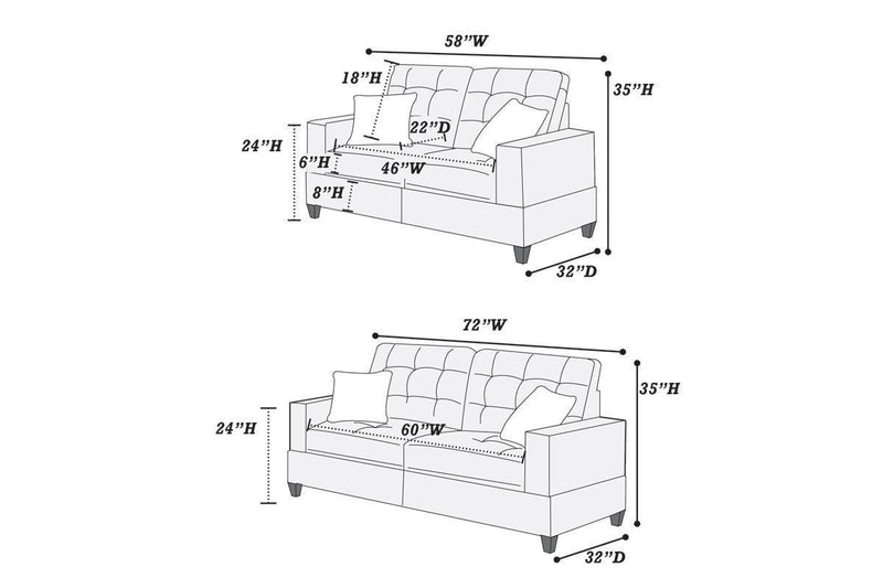 Living Room Furniture 2pc Sofa Set Black Polyfiber Tufted Sofa Loveseat w Pillows Cushion Couch Solid pine - Supfirm