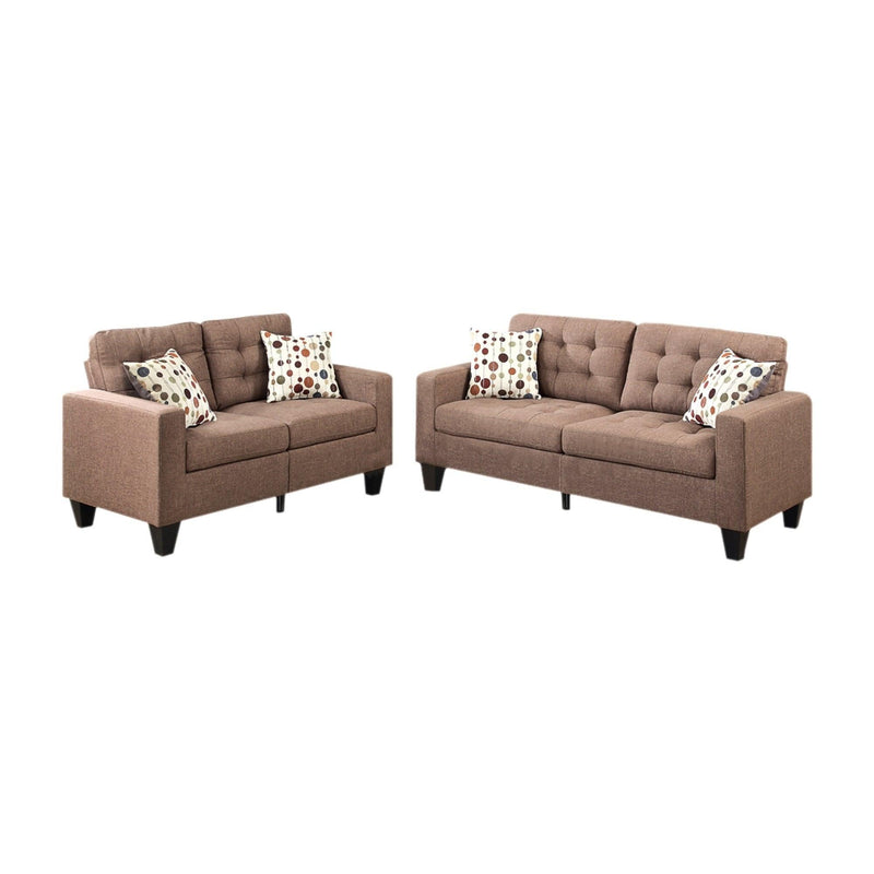 Living Room Furniture 2pc Sofa Set Light Coffee Polyfiber Tufted Sofa Loveseat w Pillows Cushion Couch Solid pine - Supfirm